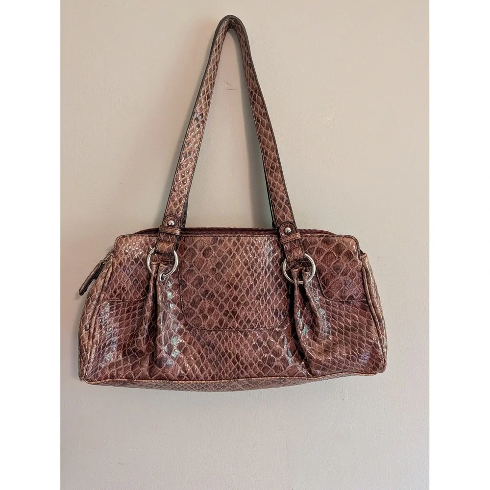 Vintage Y2K Nicole Miller Crocodile Shoulder Bag Brown Padlock Satchel